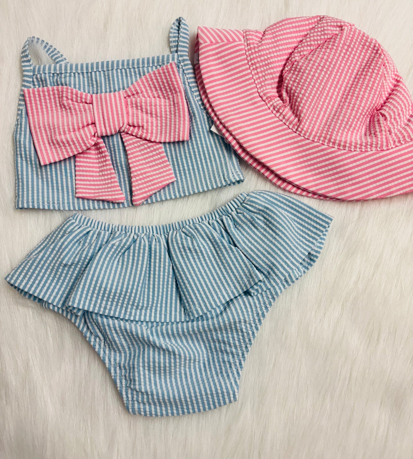 Seersucker 3 piece swim set