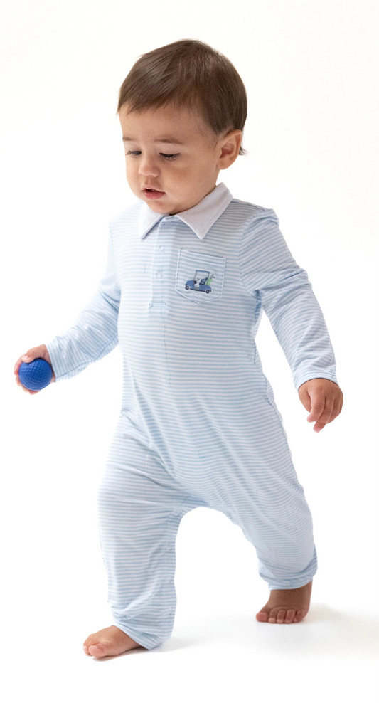 Baby Golf Carts - Blue Polo Romper