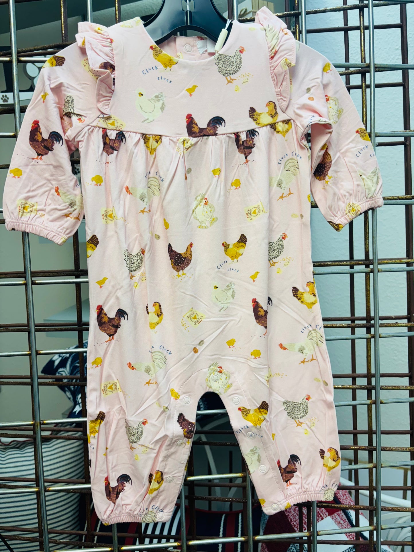 Collector chickens -pink ruffle sleeve romper