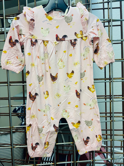 Collector chickens -pink ruffle sleeve romper