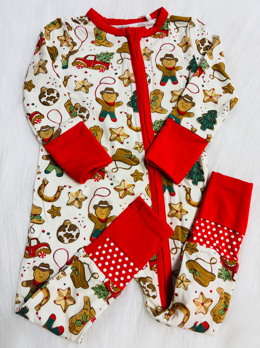 Cowboy Christmas 2 way zipper romper