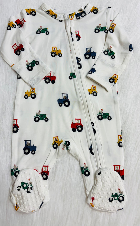 Mini Tractors 2 way zipper footie NB