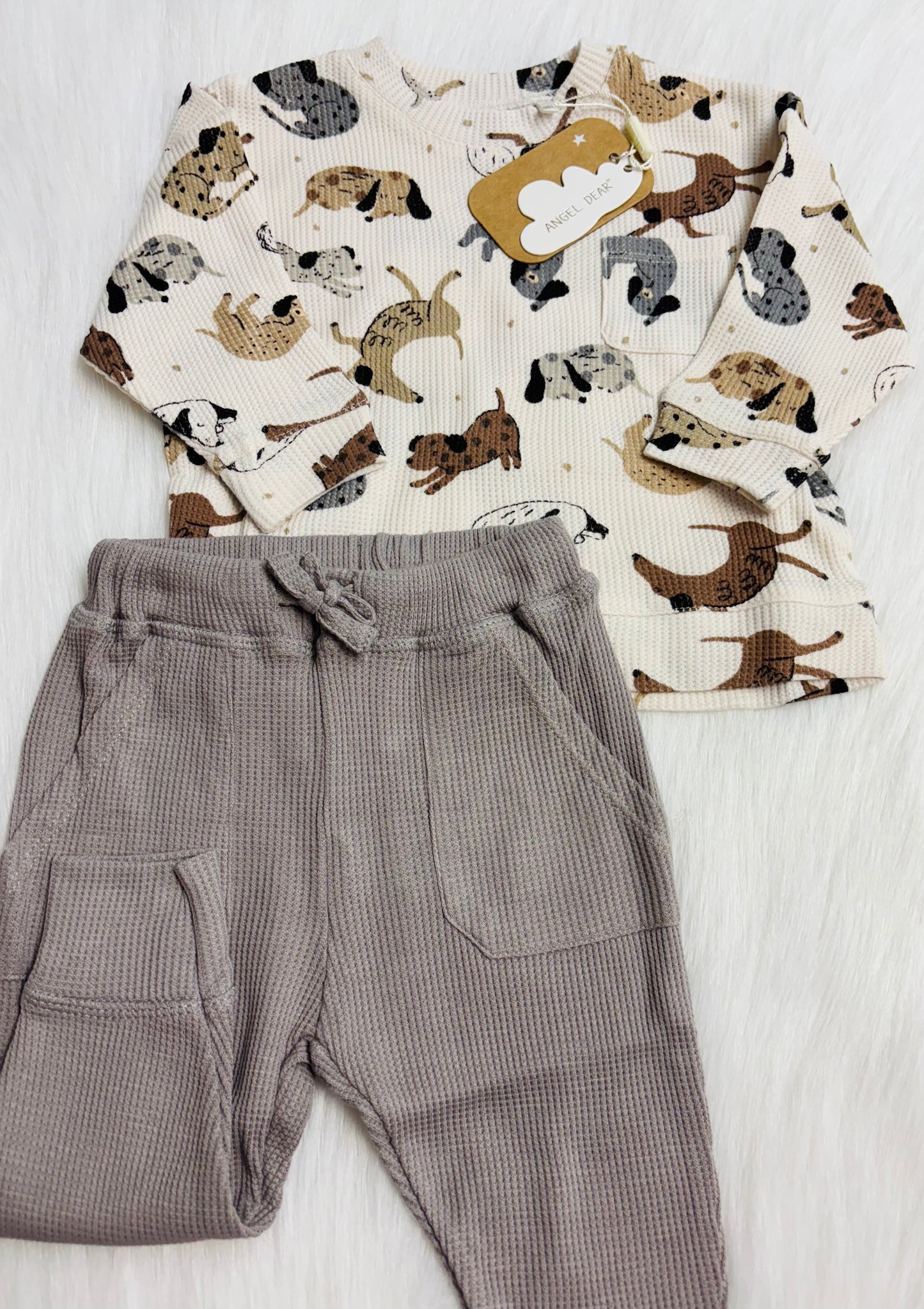 Cozy Pups Drop sleeve waffle top & jogger