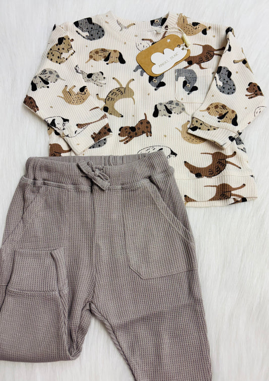 Cozy Pups Drop sleeve waffle top & jogger